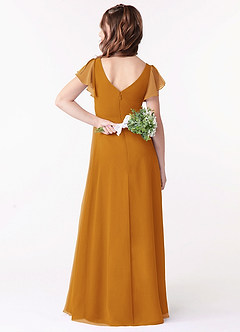 Azazie Omari Junior Butterscotch A-Line Ruched Chiffon Dress image2