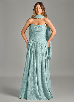 Azazie Gabriela 신부 들러리 드레스 A라인 스트랩리스 플로럴 번아웃 바닥 길이 드레스 image4