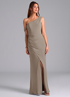 Azazie Madelyn Bridesmaid Dresses Taupe Mermaid Off the Shoulder Chiffon Convertible Dress image1
