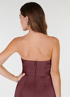 Azazie Yola Bridesmaid Dresses Sangria Sheath V-Neck Pleated Stretch Satin Convertible Dress image7