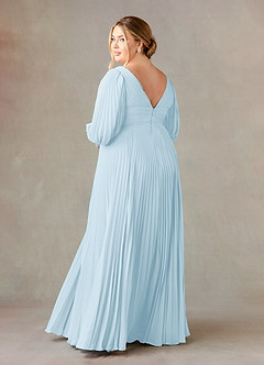 Azazie Zahara Mère de la mariée Robes Robe Trapèze en Mousseline de soie Col V plissé Bleu Ciel image10