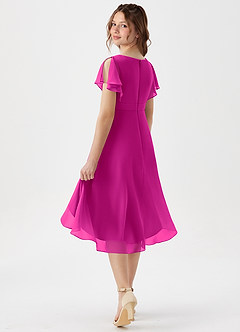 Azazie Graciela Junior Fuchsia A-Line Pleated Chiffon Dress image5