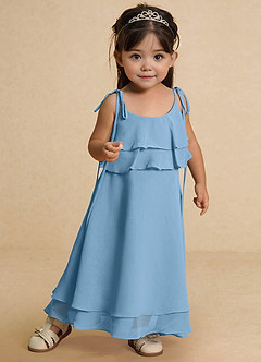 Azazie Temi Flower Girl Dresses Steel Blue A-Line Spaghetti Strap Chiffon Dress image6