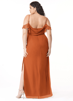 Azazie Emeralda Bridesmaid Dresses Cinnamon Sheath Off the Shoulder Chiffon Dress image8