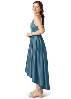 Azazie Jemima Junior A-Linie mit Taschen Stretch-Satin Kleid Bermudablau image3