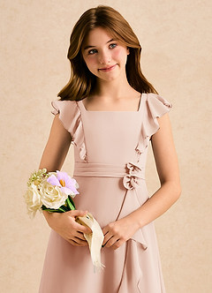 Azazie Soso Girls Formal Blomsterpigekjoler A-Line Plisseret Chiffon Gulv-længde Kjole image6