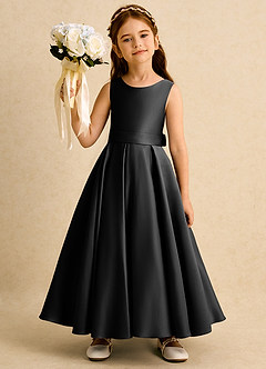 Azazie Mapel Blumenmädchenkleider Ballkleid Plissee Matte Satin Kleid Schwarz image4