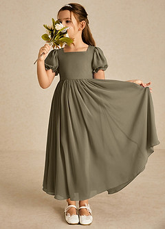 Azazie Joss Flower Girl Dresses Willow Green A-Line with Sleeves Chiffon Dress image1