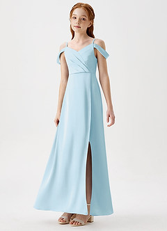Azazie Ocean Junior Jurk van Stretch Satijn met A-Lijn Off the Shoulder Hemelsblauw image5