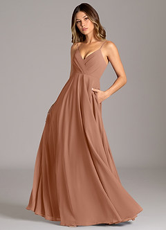 Azazie Amani Suknie dla druhen Linia A Pofałdowany Szyfon Do ziemi Sukienka image1