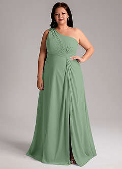 Azazie Brooke Robes de demoiselle d'honneur Robe Trapèze en Mousseline de soie Ue épaule Matcha image8