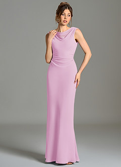 Azazie Kieryn Bridesmaid Dresses Candy Pink Mermaid Pleated Chiffon Dress image4