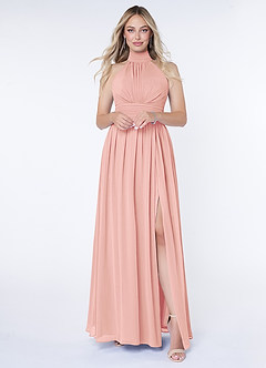 Azazie Iman At-home Try On Dresses Dusty Blue A-Line A-Line Ruched Chiffon Dress image1
