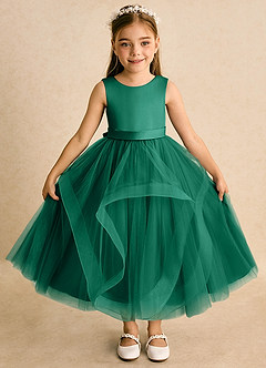 Azazie Vana Flower Girl Dresses Emerald Ball-Gown Bow Tulle Dress image6