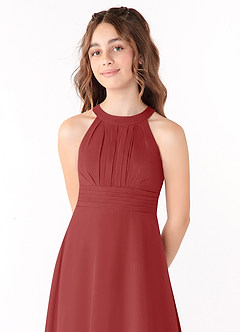 Azazie Linna Junior Vestido de Óxido de Gasa de Corte En A con Plisado image4