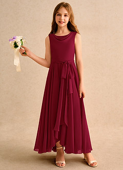 Azazie Wonderland Junior Formal vestidos de niña de las flores Vestido de Borgoña de Gasa de Corte En A con Plisado image3