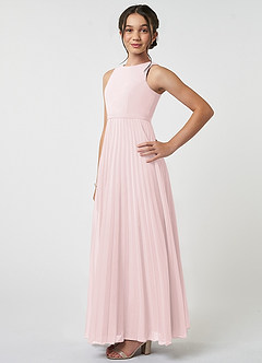 Azazie Lindie Junior Robe Trapèze en Mousseline de soie Plissée Rose Pâle image3