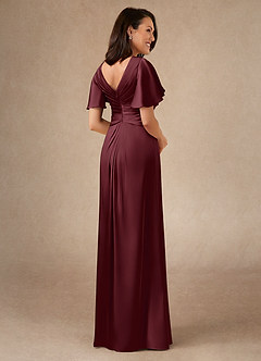 Azazie Emmeline Moeder van de bruid jurken A-Lijn Jurk van Stretch Satijn Geplooid Cabernet image2