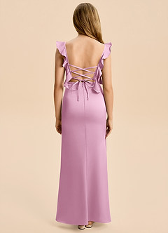 Azazie Jessamine Junior Candy Pink Sheath Ruched Stretch Satin Dress image2