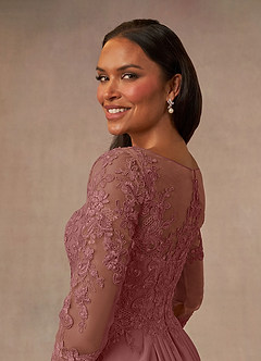 Azazie Calanthe Mère de la mariée Robes Robe Trapèze en Mousseline de soie Décolleté Rose Du Désert image7