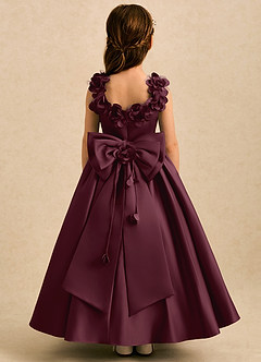 Azazie Eden Flower Girl Dresses Cabernet Ball-Gown Pleated Matte Satin Dress image1
