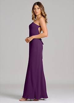 Azazie Monroe Bridesmaid Dresses Grape Sheath One Shoulder Chiffon Dress image5