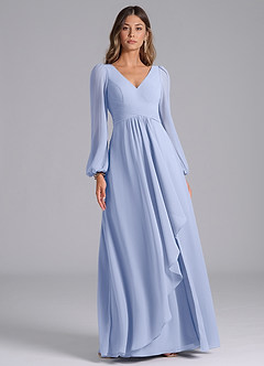 Azazie Liah 신부 들러리 드레스 A라인 긴팔 쉬폰 바닥 길이 드레스 image3