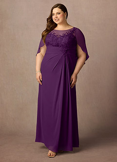 Azazie Hera Mother of the Bride Dresses Grape A-Line Lace Capelet Chiffon Dress image9