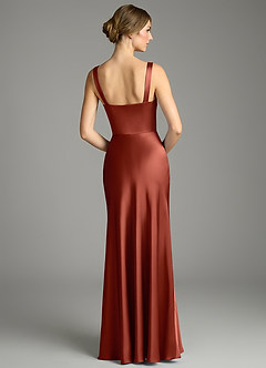 Azazie Alouette Bridesmaid Dresses Terracotta Mermaid Pleated Stretch Satin Dress image2