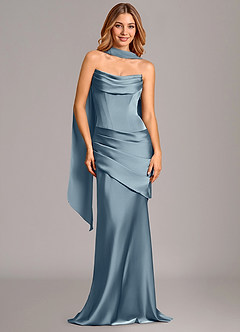 Azazie Pelagia Bridesmaid Dresses Dusty Blue Mermaid Corset Stretch Satin Convertible Dress image1
