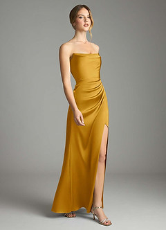 Azazie Leonis Bridesmaid Dresses Butterscotch Mermaid Pleated Stretch Satin Convertible Dress image6