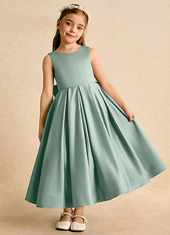 Azazie Cailee Flower Girl Dresses Silver Sage Ball-Gown Pleated Matte Satin Dress image2