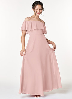 Azazie Maggie Junior Robe Trapèze en Mousseline de soie Épaule décolletée Rose Poudré image3
