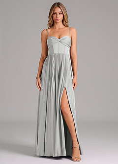 Azazie Tyla Robes de demoiselle d'honneur Robe Trapèze en Satin extensible Encolure en Forme de Cœur Argent image1