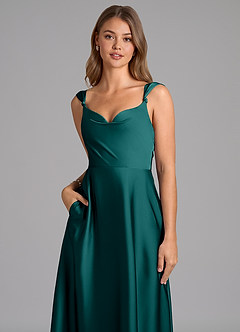 Azazie Beatrice Bridesmaid Dresses Peacock A-Line Sweetheart Neckline Stretch Satin Dress image7
