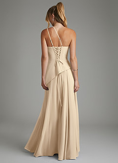Azazie Holly Bridesmaid Dresses Champagne A-Line Corset Chiffon Dress image2