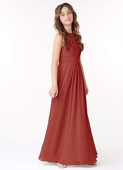 Azazie Bonnie Junior Terracotta A-Line Pleated Chiffon Dress image2