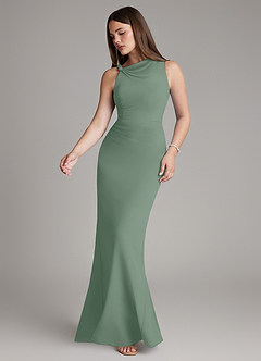 Azazie Charice Bridesmaid Dresses Silver Sage Sheath Pleated Chiffon Dress image3
