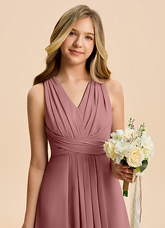 Azazie Kirsten Junior Vestido de Rosa Del Desierto de Gasa de Corte en A con Plisado image6