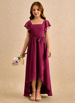 Azazie Milly Girls Formal Robe Demoiselle D'honneur Fillette Robe Trapèze en Mousseline de soie Plissé Bourgogne image3