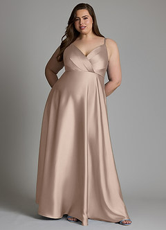 Azazie Amani At-home Try On Dresses Dusty Blue A-Line Pleated Stretch Satin Dress image8