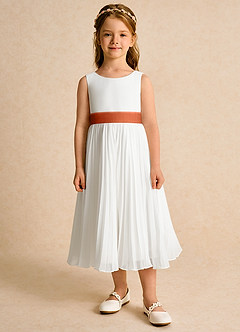 Azazie Margot Flower Girl Dresses Ivory Burnt Orange A-Line Pleated Chiffon Dress image6