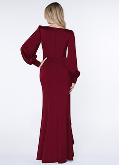 Azazie Raye Bridesmaid Dresses Burgundy Mermaid Long Sleeve Stretch Satin Dress image2