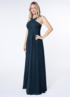Azazie Kaleigh Bridesmaid Dresses Dark Navy A-Line Pleated Chiffon Dress image3