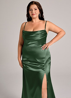 Azazie Saige Bridesmaid Dresses Eucalyptus Sheath Off the Shoulder Metallic Satin Convertible Dress image15