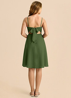 Azazie Shale Junior Olive A-Line Bow Chiffon Dress image2
