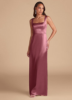 Azazie Flori Vestidos de damas de honor Vestido de Rosa Del Desierto de Satén Metálico de Corte Recto con Corte Lateral image3