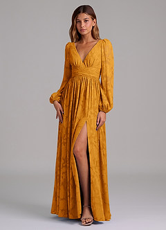 Azazie Norah Jurken voor bruidsmeisjes Jurk van Bloemen Burn-out met A-Lijn Lange mouw Boterbabbelaar image5