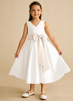 Azazie Darling Flower Girl Dresses Ivory White Alabaster A-Line Bow Cotton Dress image2