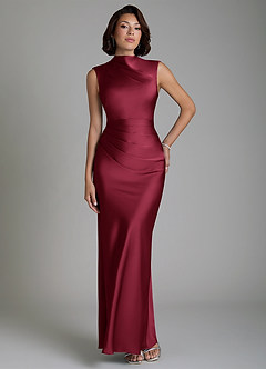 Azazie Lumia Robes de demoiselle d'honneur Robe Fourreau en Satin extensible Corset Bourgogne image1